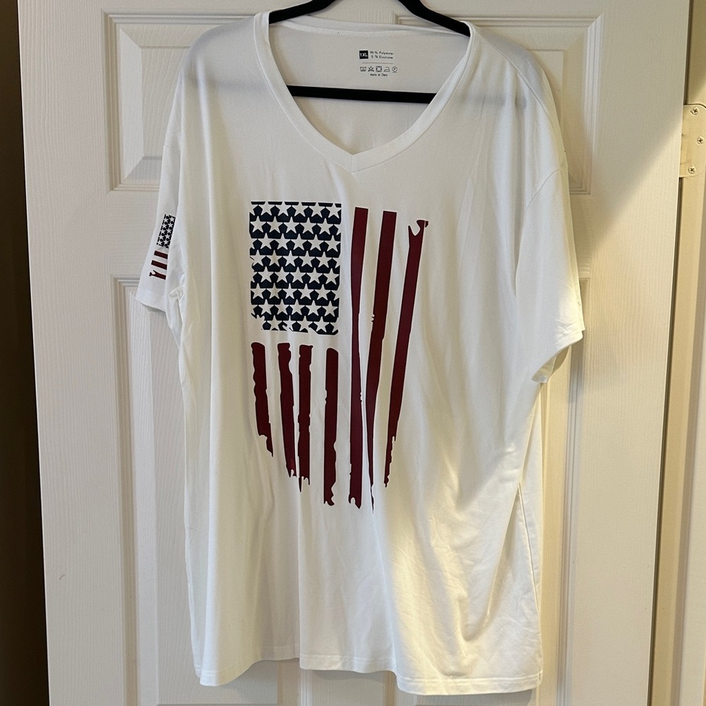 White T-Shirt with American Flag Design